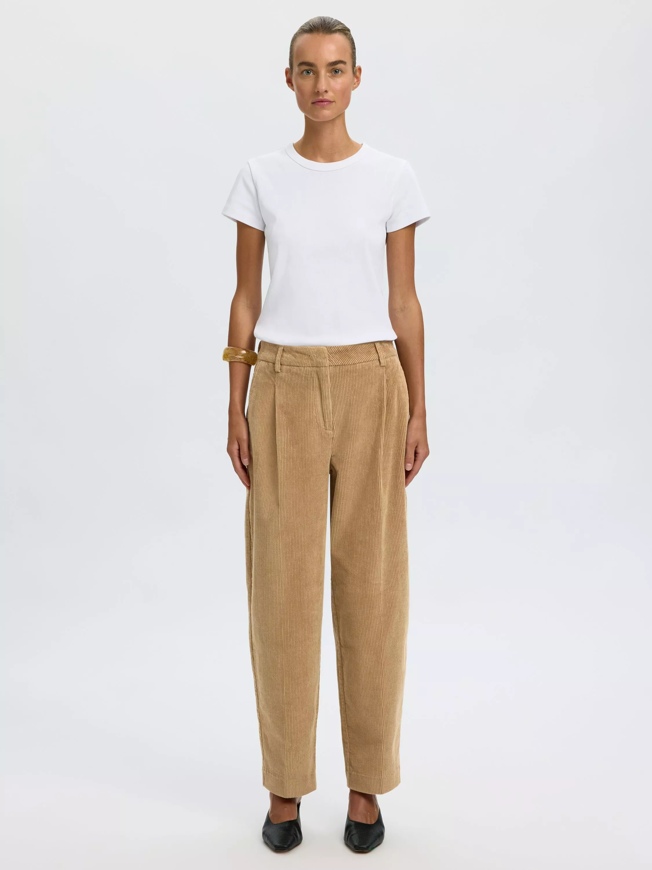 Mille High Rise Barrel Leg Corduroy Trousers, Light Brown | John Lewis (UK)