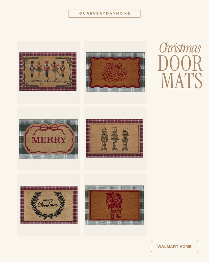 Walmart has the cutest Christmas doormats 🎄🤎 I found so many good doormat options online this year—from classic plaid and nutcrackers to vintage-inspired Christmas styles.

#WalmartChristmas #WalmartHome #WalmartFinds #ChristmasDecor #ChristmasDoormat #ChristmasPorch #HolidayDecor #ChristmasHome #AffordableChristmasDecor #HolidayHome 

 #LTKSeasonal #LTKHome #LTKSaleAlert