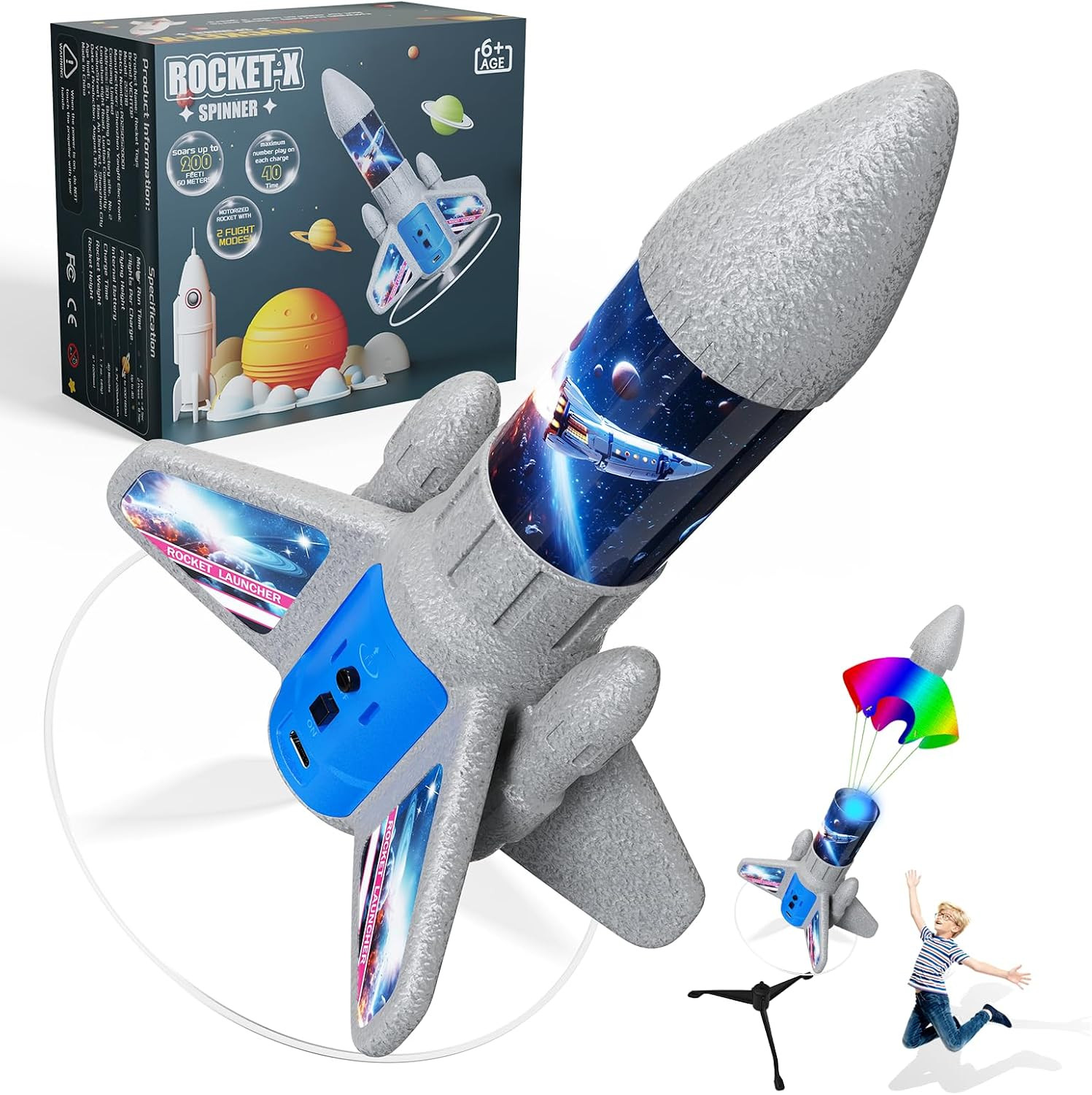 Rocket Launcher for Kids - 200 Ft of Flight Altitude, 2026 New Model Auto Electric Spinner Rocket Toys with Safe Parachute, Easter Birthday Gifts for Boys & Girls Age 6 7 9 10 11 12 8-13 Years Old | Amazon (US)