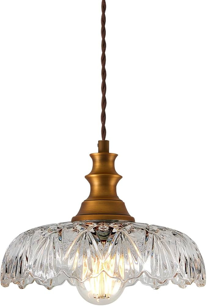 Pendant Light Fixtures,Farmhouse Vintage Gold Glass Pendant Ceiling Hanging Light,Brass Finish Ki... | Amazon (US)