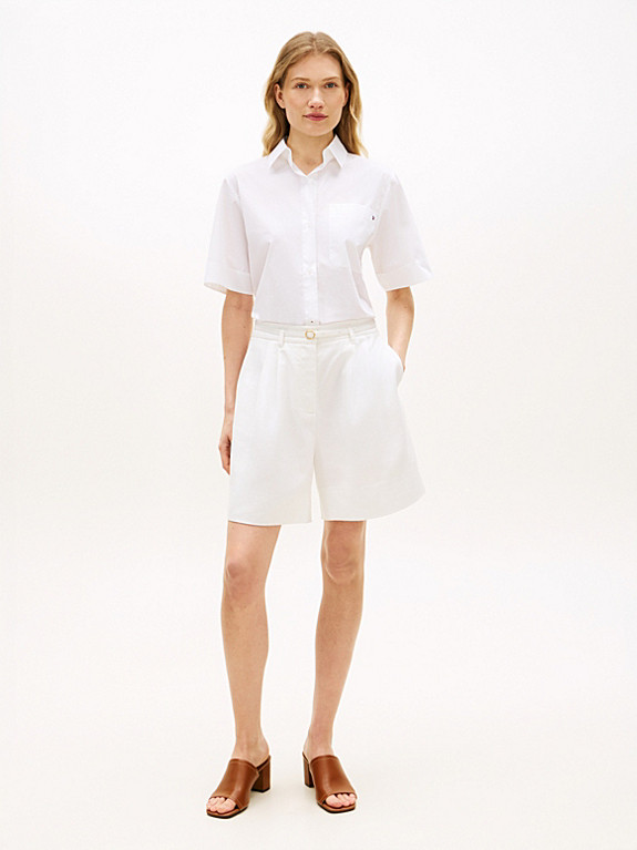 Linen Blend Wide Leg Shorts | White | Tommy Hilfiger | Tommy Hilfiger UK