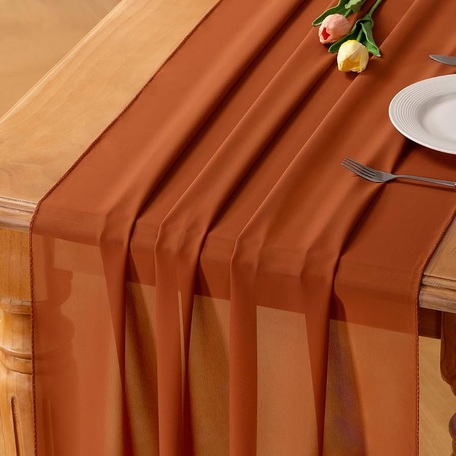 Socomi Terracotta Chiffon Table Runner Fall Thanksgiving Boho Rustic 14ft 29x170 Inches Wedding R... | Amazon (US)
