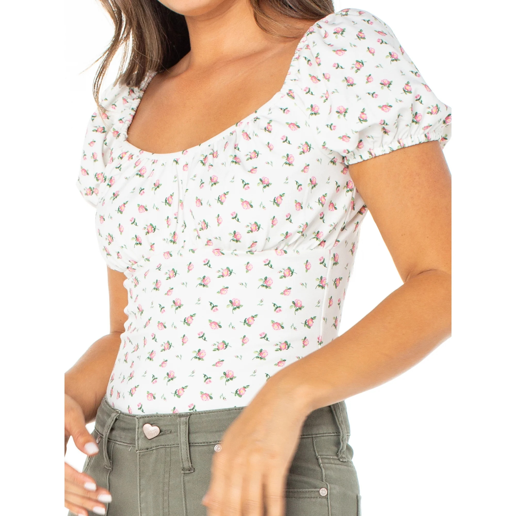 Celebrity Pink Short Sleeve Sweetheart Neck Bodysuit | Walmart (US)