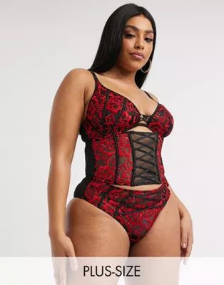 Simply Be lace lingerie and corset set in red | ASOS (Global)