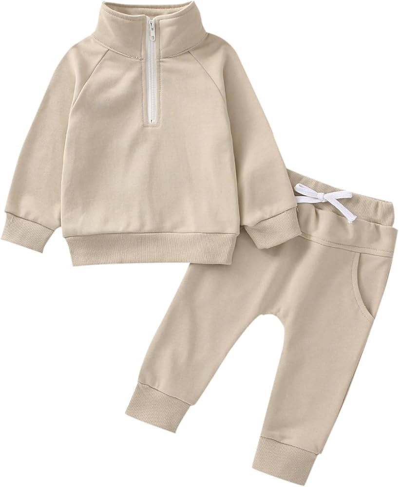 2PC Newborn Baby Boy Girls Clothes Sweatsuit Long Sleeve Hooded Zipper Tops Pants Outfit Fall Win... | Amazon (US)