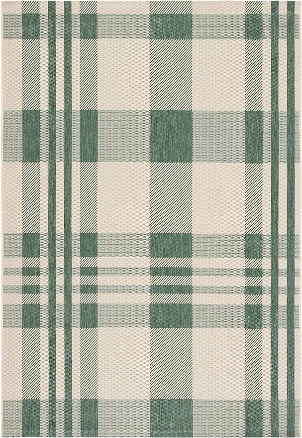 SAFAVIEH Courtyard Collection 2' x 3'7" Green/Beige CY6201 Modern Farmhouse Plaid Indoor/ Outside... | Amazon (US)