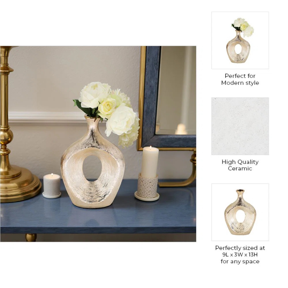 Modern Cut-Out Sculptural Table Vase for Home Decor - Ceramic Flower Vase Accent for Tabletops, O... | Wayfair North America