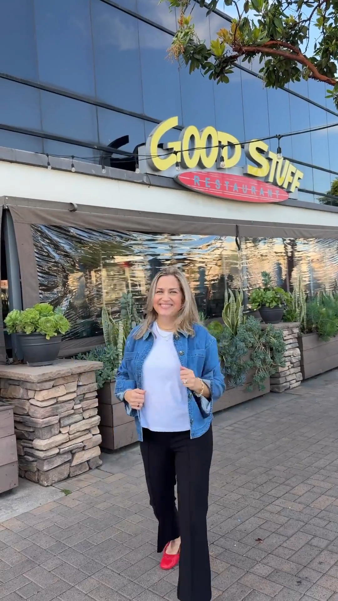 All of these pieces are perfect for any capsule wardrobe. I’m obsessed with these pants which come in several colors and are on sale this weekend.  My white T-shirt is only $15 and this darling denim jacket is the perfect layering piece.  Linking shoes similar to the ones I have on.  ￼

#LTKootd #LTKPetite #LTKOver40