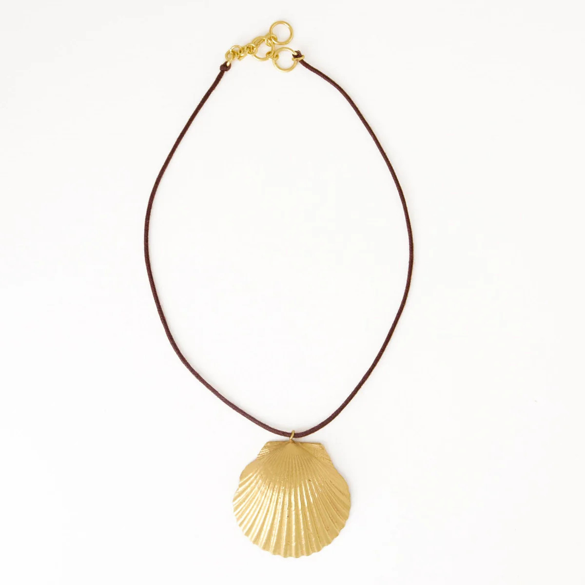Joan Brass Shell Pendant Necklace On Leather Cord | INK+ALLOY