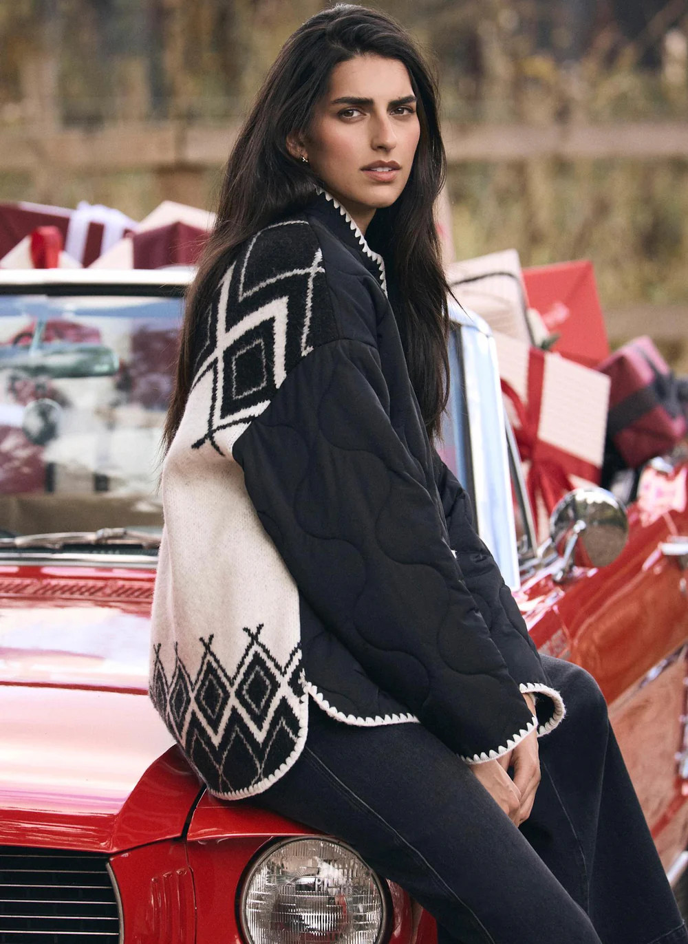 Black Contrast Back Quilted Jacket | Mint Velvet