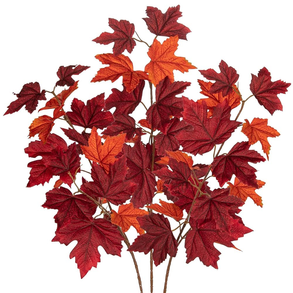 Oairse Artificial Maple Leaves Branches 3 Pcs Mixed Corlor Fall Leaves Stems Fake Bushes Dark Red... | Amazon (US)
