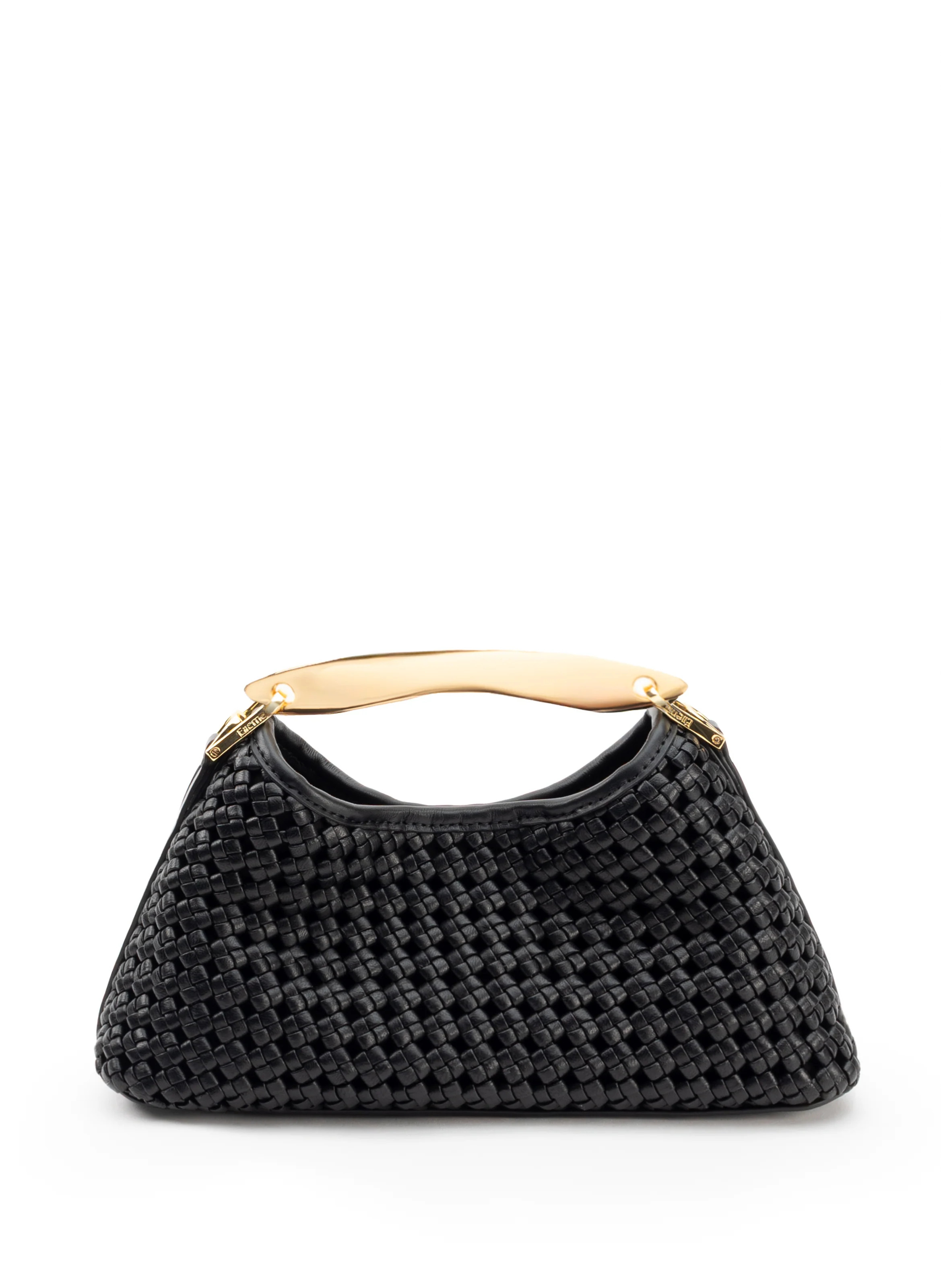 Mini Boomerang Woven Leather Black - Cute Woven Leather Mini Bag - Elleme | Elleme