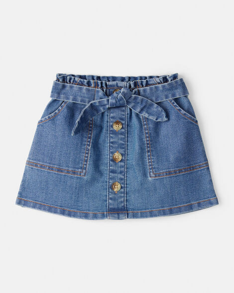 Toddler Girl Button Denim Skirt with Tie Waistband - Blue | Carter's Inc