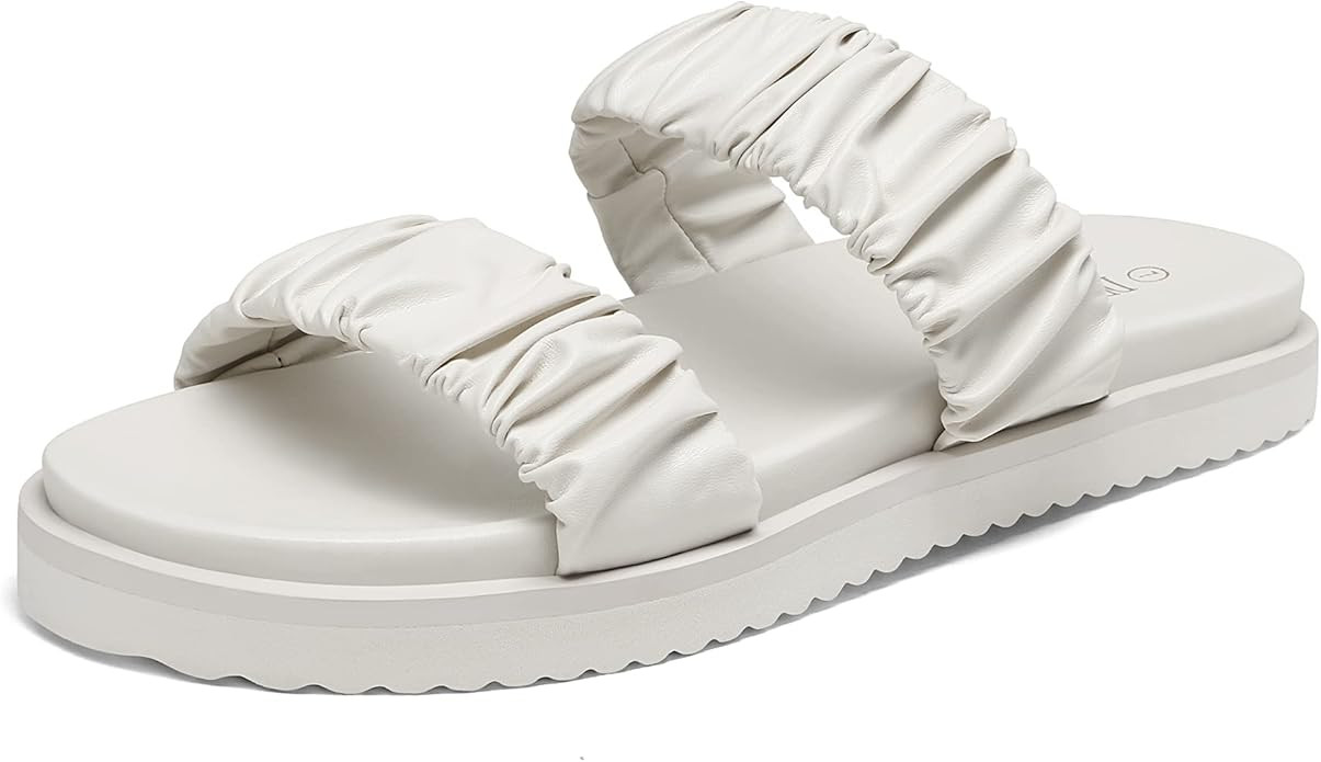 DREAM PAIRS Women's Slide Sandals Slip on Open Toe Cute Two Straps Flat Sandals for Summer | Amazon (US)