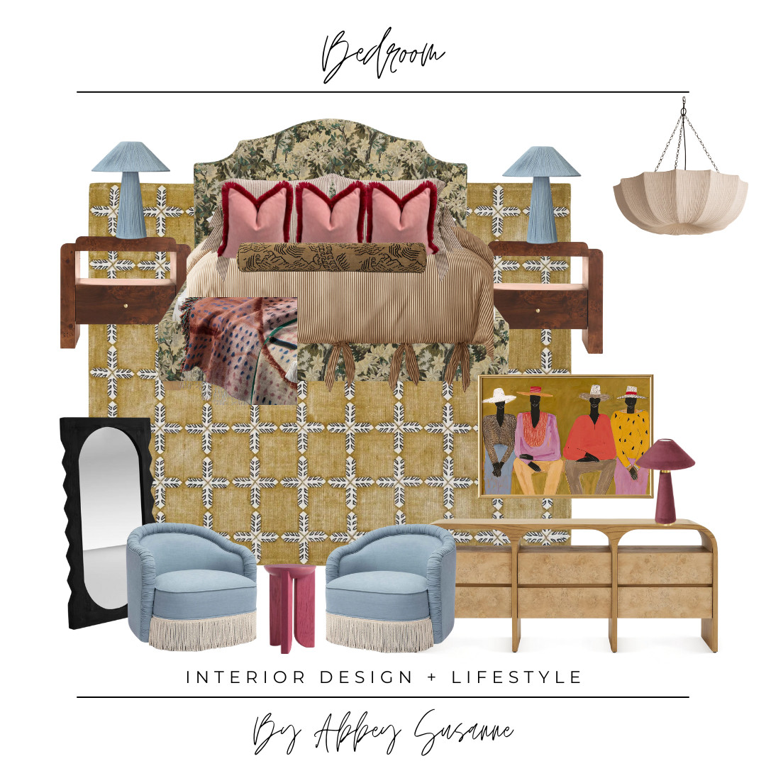An eccentric bedroom with lots of texture, classic elements, and fun colors. You can shop all the items seen here below on my LTK! 

 

 #LTKHome