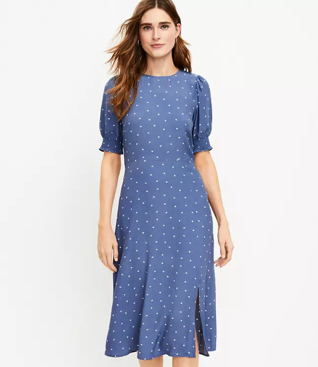 Heart Smocked Cuff Midi Dress | LOFT