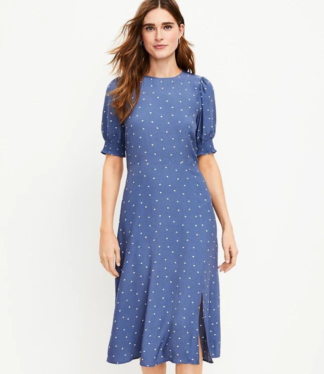 Heart Smocked Cuff Midi Dress | LOFT