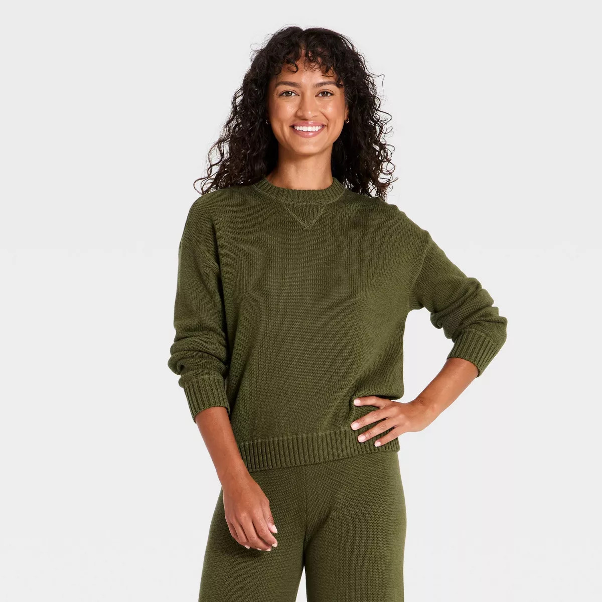 Women's Crewneck Dorito Pullover - Universal Thread™ Olive Green S | Target