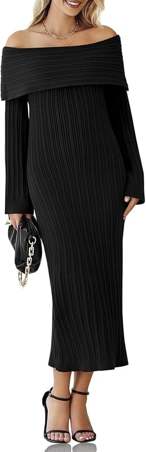 Saodimallsu Womens Off Shoulder Maxi Sweater Dress Long Sleeve Bodycon Sexy Elegant Club Party Kn... | Amazon (US)