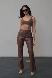 Tyra Straight Leg Faux Leather Pants - Chocolate | MESHKI US