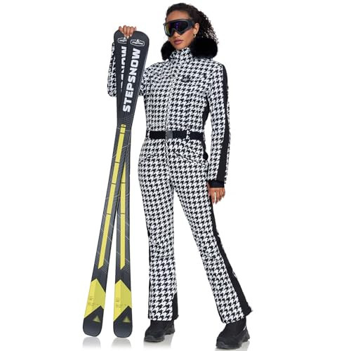 GS SNOWING Women's Ski Suit One Piece Snowsuits Snowboard Ski Outfit Faux Fur Collar Slim Jumpsuit Jacket Insulated Windproof Outdoor Winters Houndstooth M | Amazon (US)