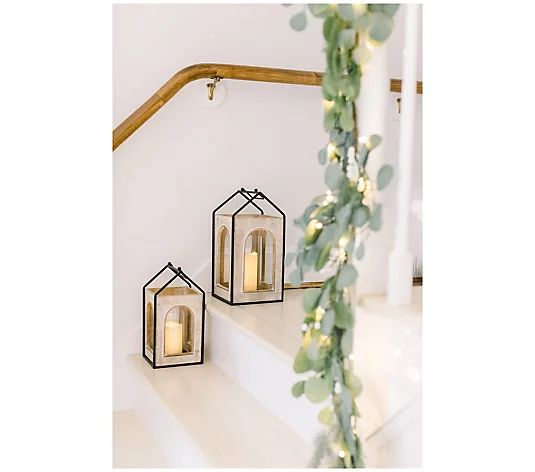 Set of 2 Wood and Iron Lanterns with Candles by Lauren McBride | QVC