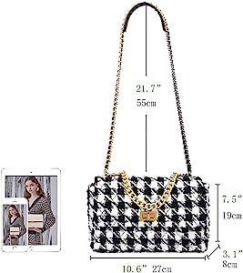 PU Leather Black And White Houndstooth Ladies Shoulder Bag Autumn And Winter Fashion Woolen Cloth... | Amazon (US)