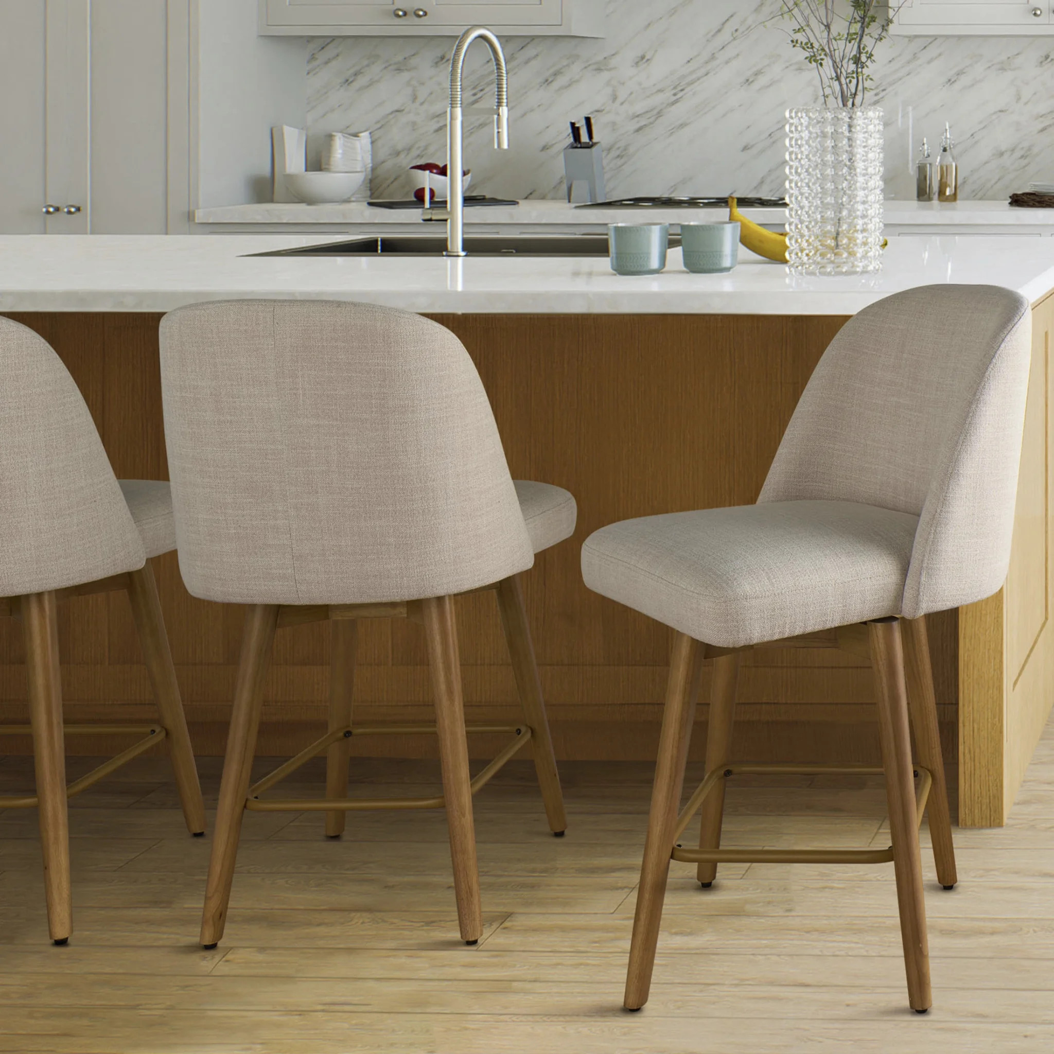Better Homes & Gardens Springwood Swivel Barstool, Set of 2, Light Honey Finish | Walmart (US)