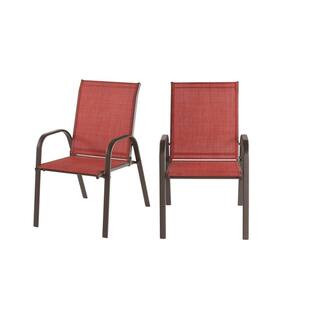 StyleWell Mix and Match Brown Steel Sling Outdoor Patio Dining Chair in Chili Red (2-Pack) FCS000... | The Home Depot