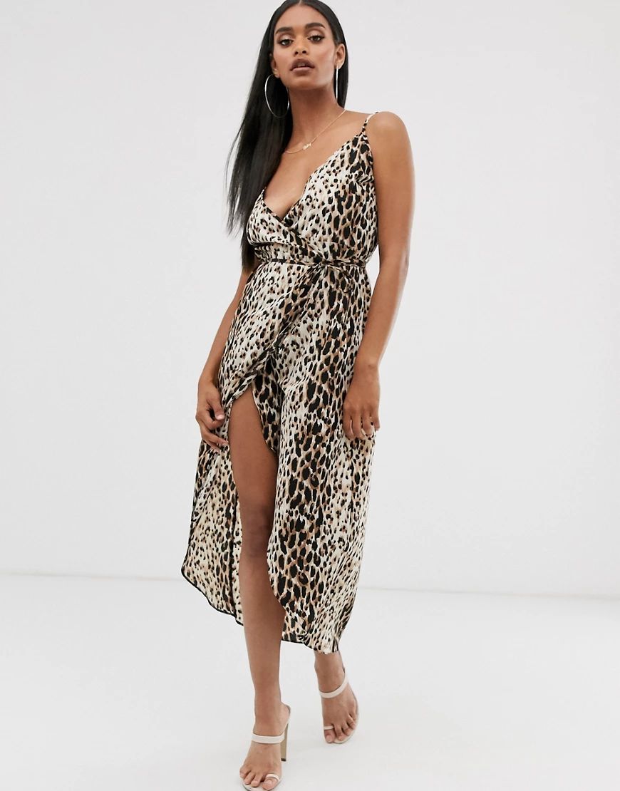 ASOS DESIGN cami wrap maxi dress in leopard print-Multi | ASOS (Global)