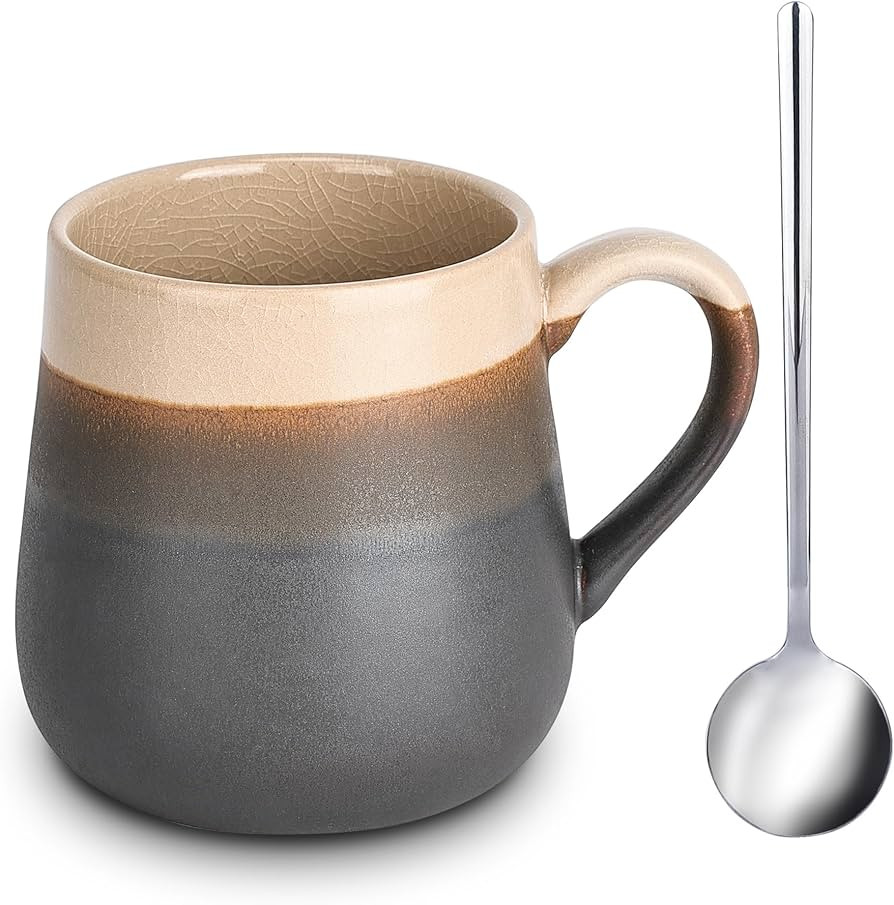 Reactive Glaze Mug, 16 oz Ceramic Coffee Cup for Tea Latte Cappuccino, Unique Crackle Pattern, Ru... | Amazon (US)