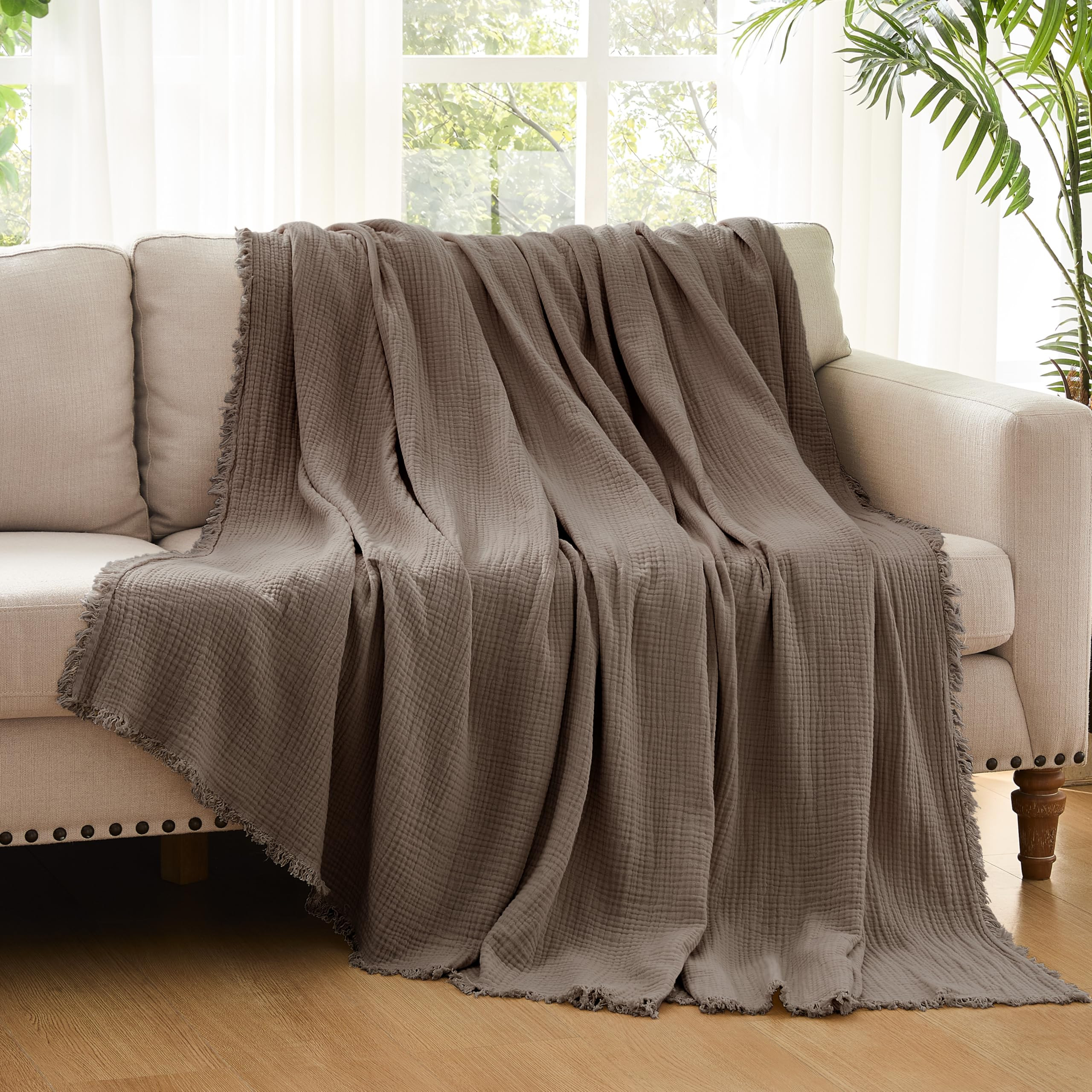 R.SHARE 100% Cotton Muslin Blanket Adult 4 Layers Muslin Bed Cover 220 x 240 cm Soft and Breathab... | Amazon (FR)