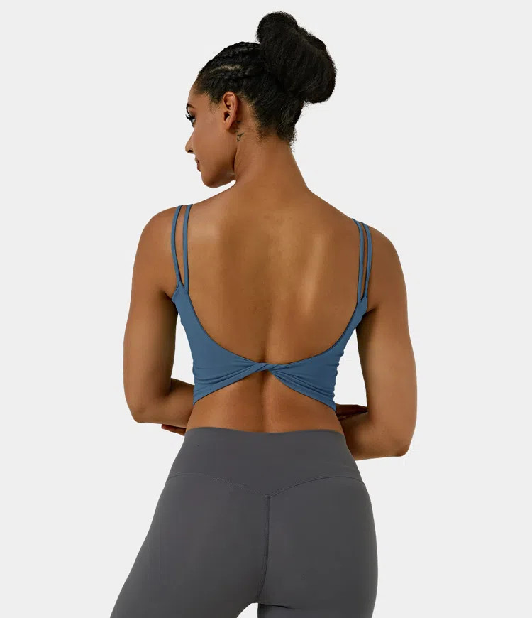 Women’s Double Straps Backless Twisted Cropped Yoga Tank Top - Halara | HALARA