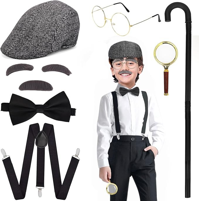 FAYBOX Old Man Costume for Kids Adults,100 Days of School Costume for Boys,Halloween Peaky Blinde... | Amazon (US)