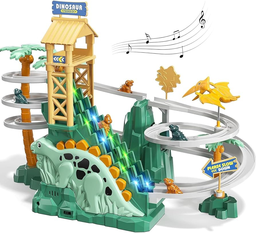 Dinosaur Climbing Slide Stair Toy for Toddlers Aged 3-8 - Racing Track Game Set, Sliding Car Toy,... | Amazon (US)