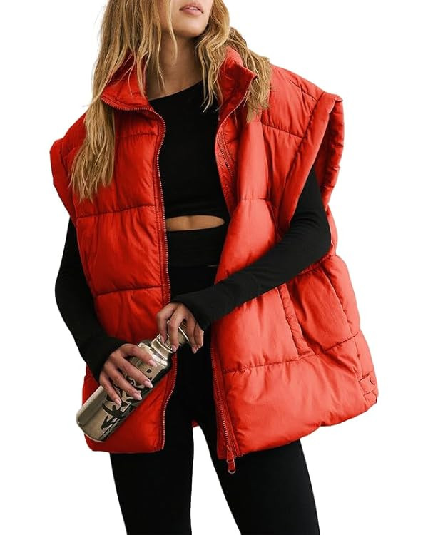 Dokotoo Women's Casual Winter Oversized Puffer Vest Stand Collar Flysleeve Insulated Padded Puffy... | Amazon (US)