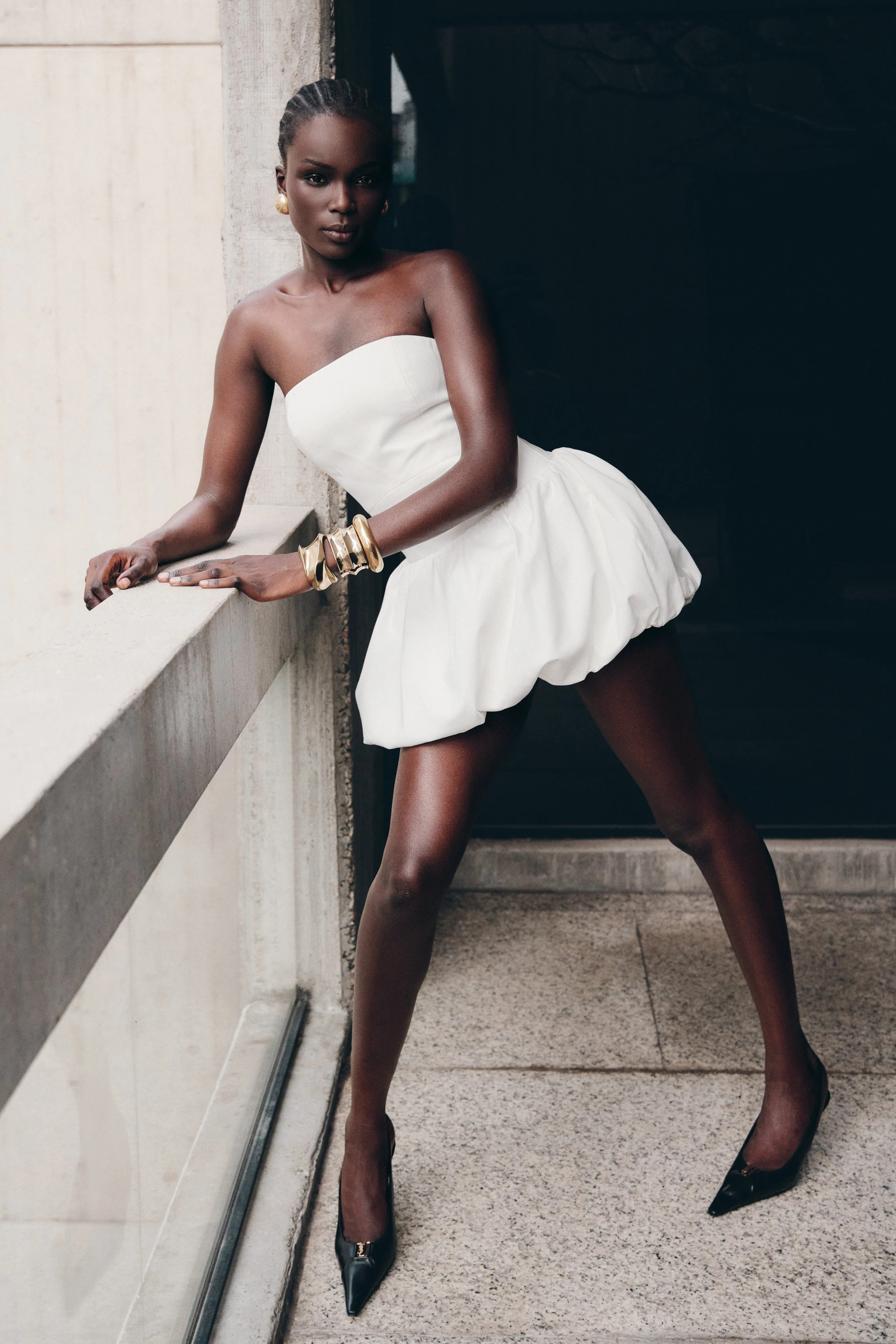 Clementina Strapless Bubble Mini Dress - White | MESHKI US