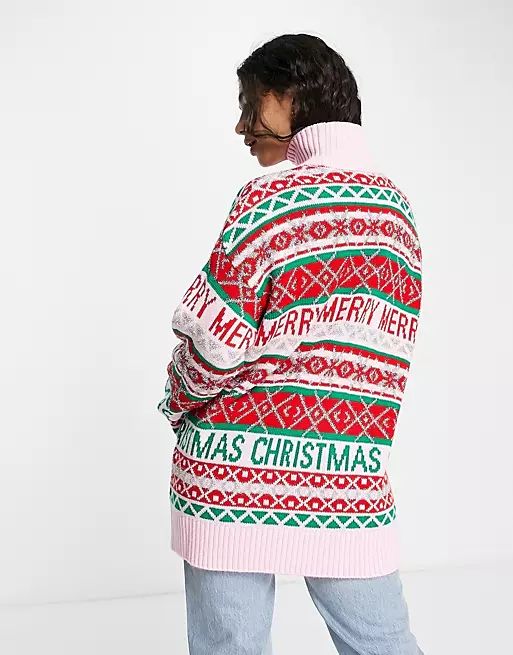 ASOS DESIGN Christmas sweater with all over fairisle pattern in high neck | ASOS (Global)