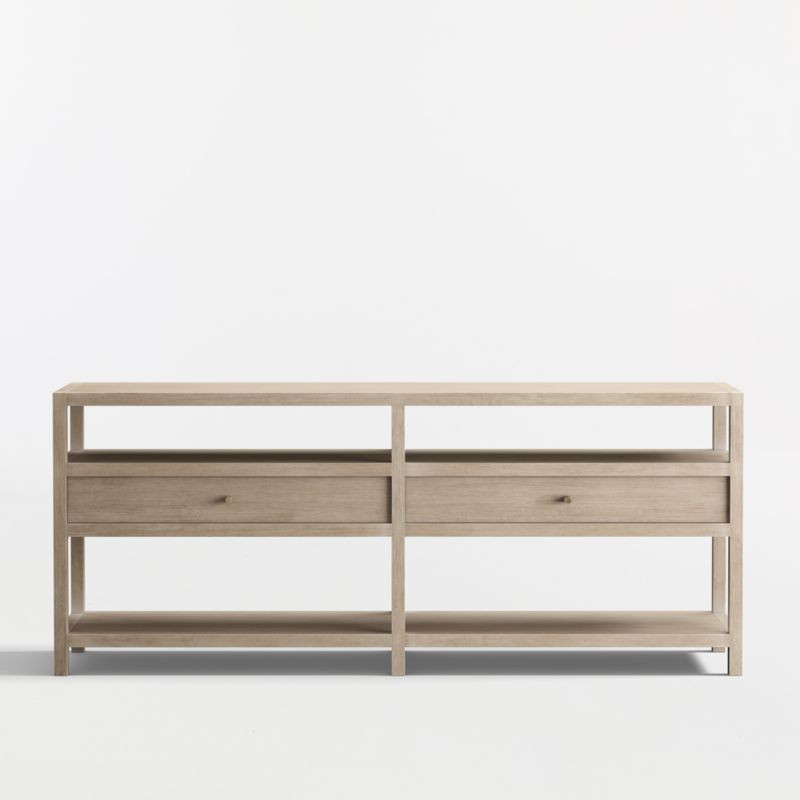 Keane Weathered Natural Wood Storage 72" Console Table | Crate & Barrel | Crate & Barrel