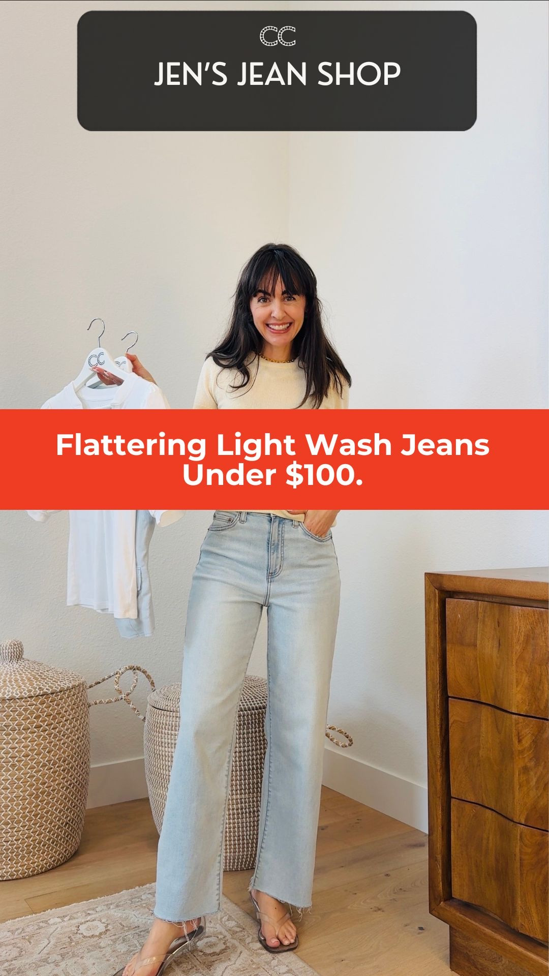 Light wash jeans from Nordstrom under $100 in the perfect cropped length — the same rise and fit as the Frame Le Slim Palazzo under $100.
Perfect ankle length, flattering rise, no gap in the waist. Paired with two Veronica Beard inspired tops — the entire outfit is under $200. Links below.