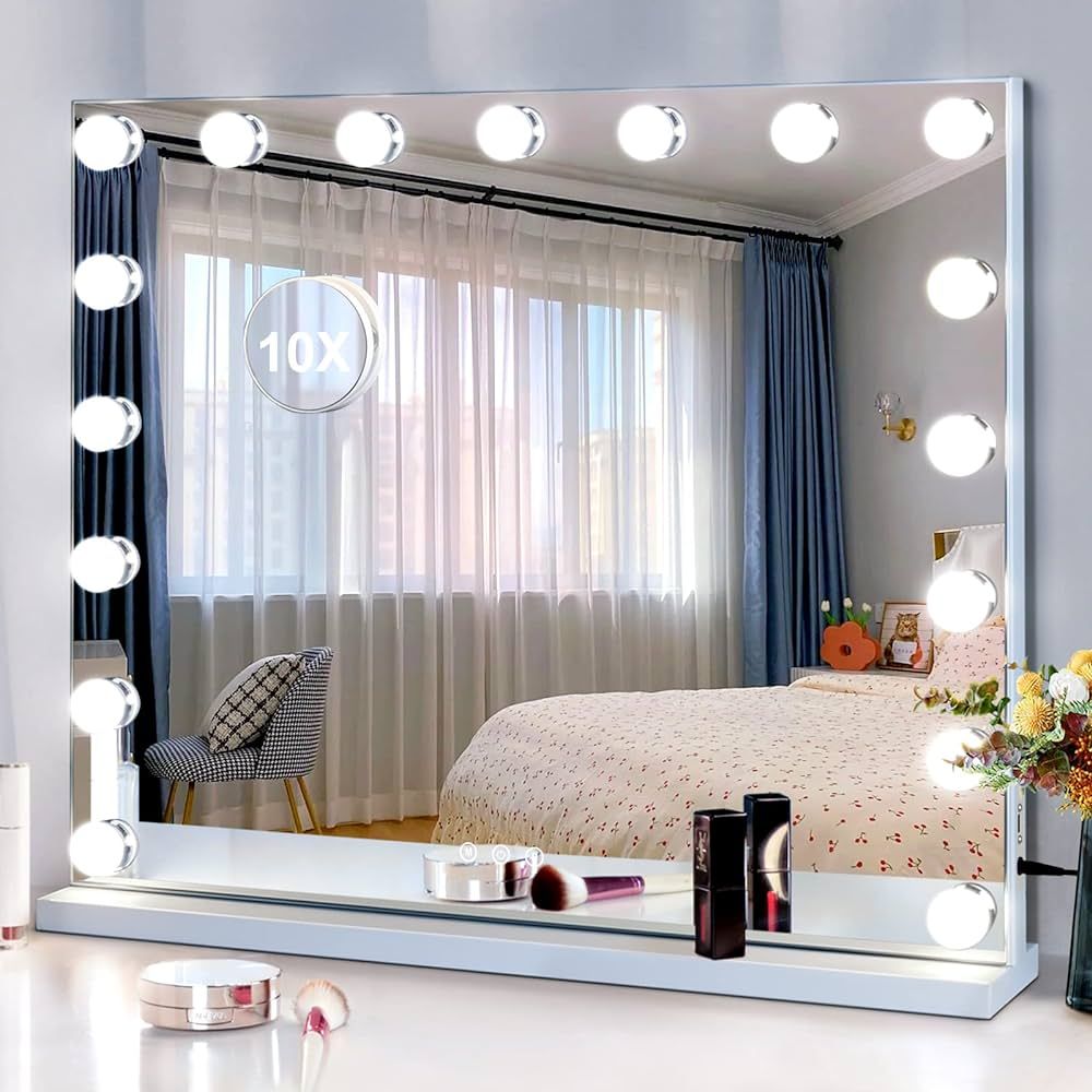 Vanity/Makeup Mirror with 17 Bulbs Lights, 10X Magnifying, 25" x 21" Large Hollywood Vanity Mirro... | Amazon (US)