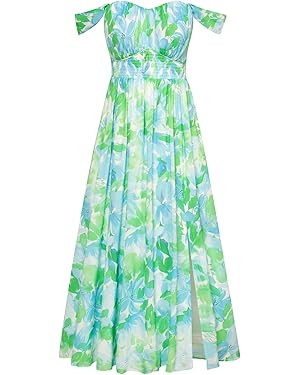 GRACE KARIN 2024 Women's Summer Floral Print Flowy A Line Dresses Sleeveless Smocked Off Shoulder... | Amazon (US)