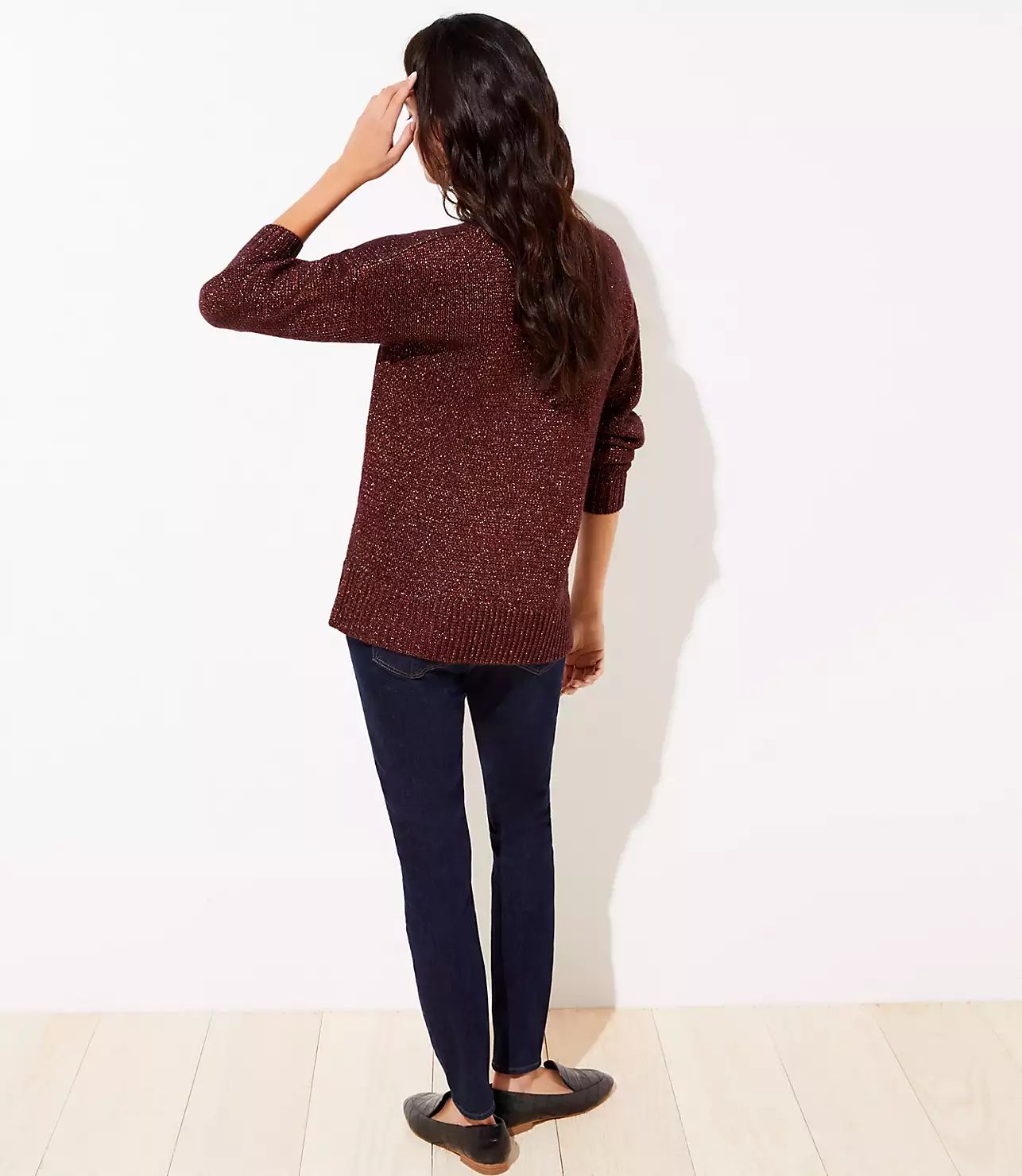 Shimmer V-Neck Sweater | LOFT