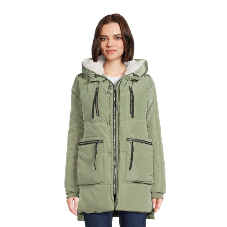 Jason Maxwell Women's Puffer Coat with Faux Sherpa Lined Hood, Sizes S-XL | Walmart (US)