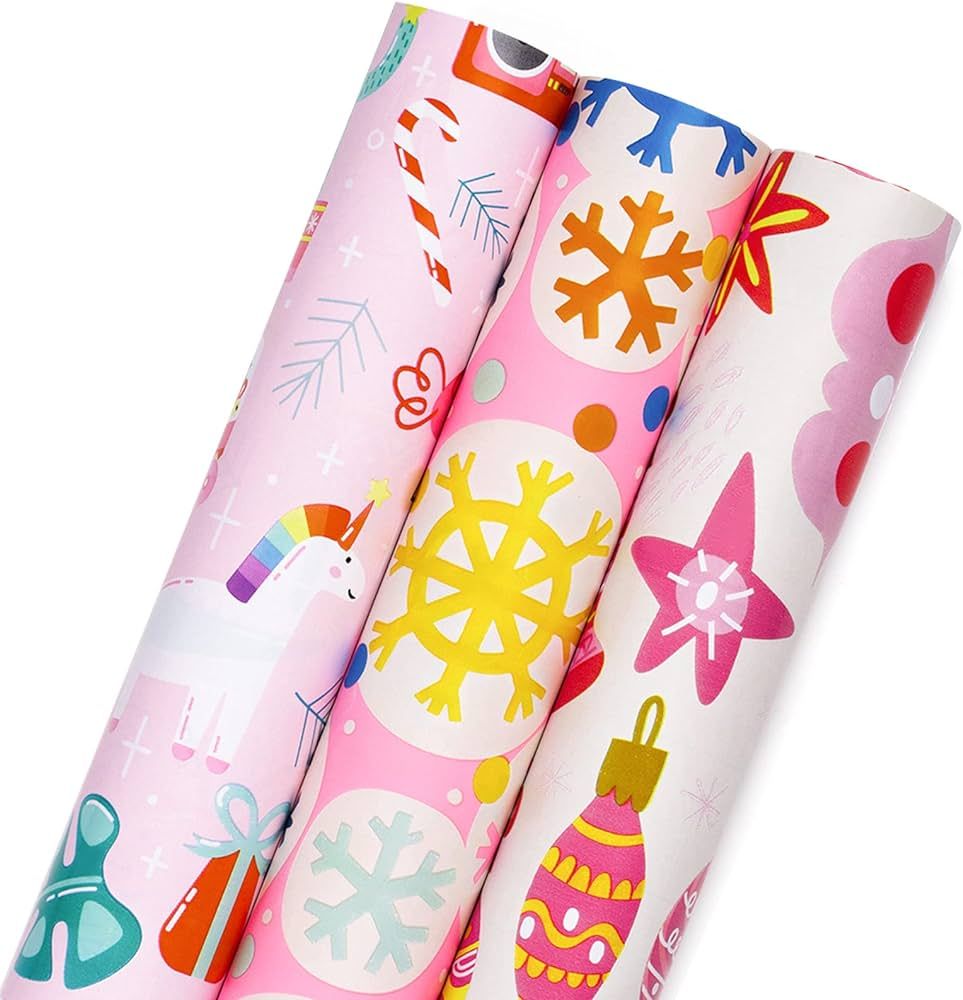 MAYPLUSS Christmas Wrapping Paper Roll - Mini Roll - 17 inch X 120 inch Per roll - 3 Different Pi... | Amazon (US)