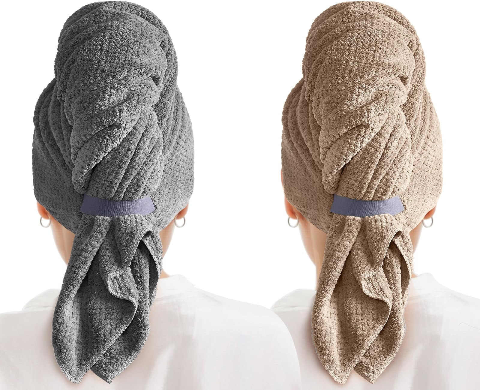 2 Pack Microfiber Hair Towel Wrap for Women, Quick Dry Hair Turban Towel with Elastic Band, Micro... | Walmart (US)