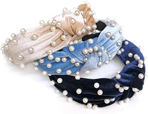 Headbands for Women Pearl Headbands Velvet Wide Headbands Knot Turban Headband Vintage Hairband w... | Amazon (US)