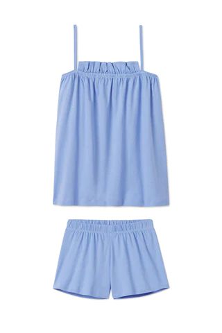 Pima Ruffle Shorts Set in Hydrangea | LAKE Pajamas