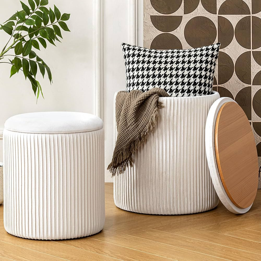 Ottoman with Storage, Velvet Round Storage Ottoman Set of 2, Upholstered Sponge Vanity Stool Supp... | Amazon (US)