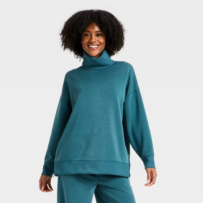 Women's Airy Sleek Funnel Neck Sweatshirt - All In Motion™ Blue L | Target
